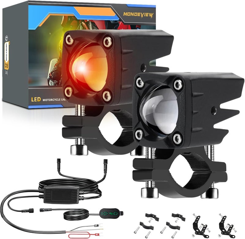 MONDEVIEW LED Motorcycle Auxiliary Light Kit, 5 Modes, Spot Driving Lights, Compatible with Tractor Truck ATV UTV SUV Boat, 2 PCS - Image 1